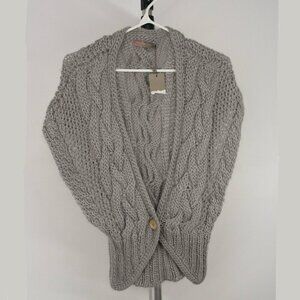NWT Saint Tropez Handmade Wool Blend‎ Grey Cable Knit Sleeveless Cardigan Sz M